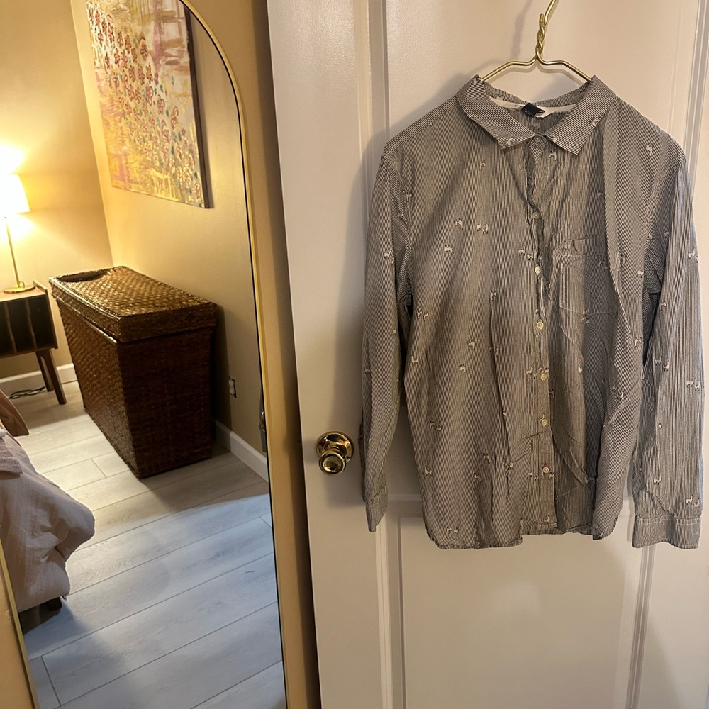 Gray Button-Up Shirt with Embroidered Design